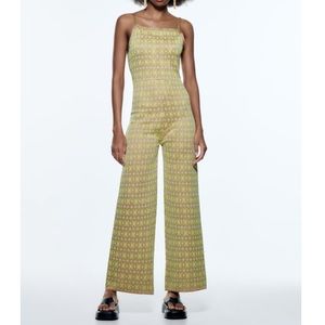 Zara Jacquard Knit Jumpsuit Size Small